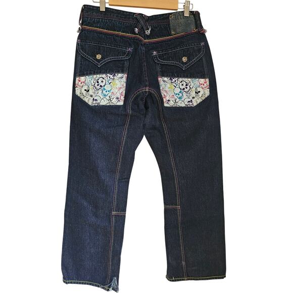 Artful Dodger Skull Design, Colored Stitching Distressed Jeans Sz 34, Y2K,  NEW - Picture 2 of 14